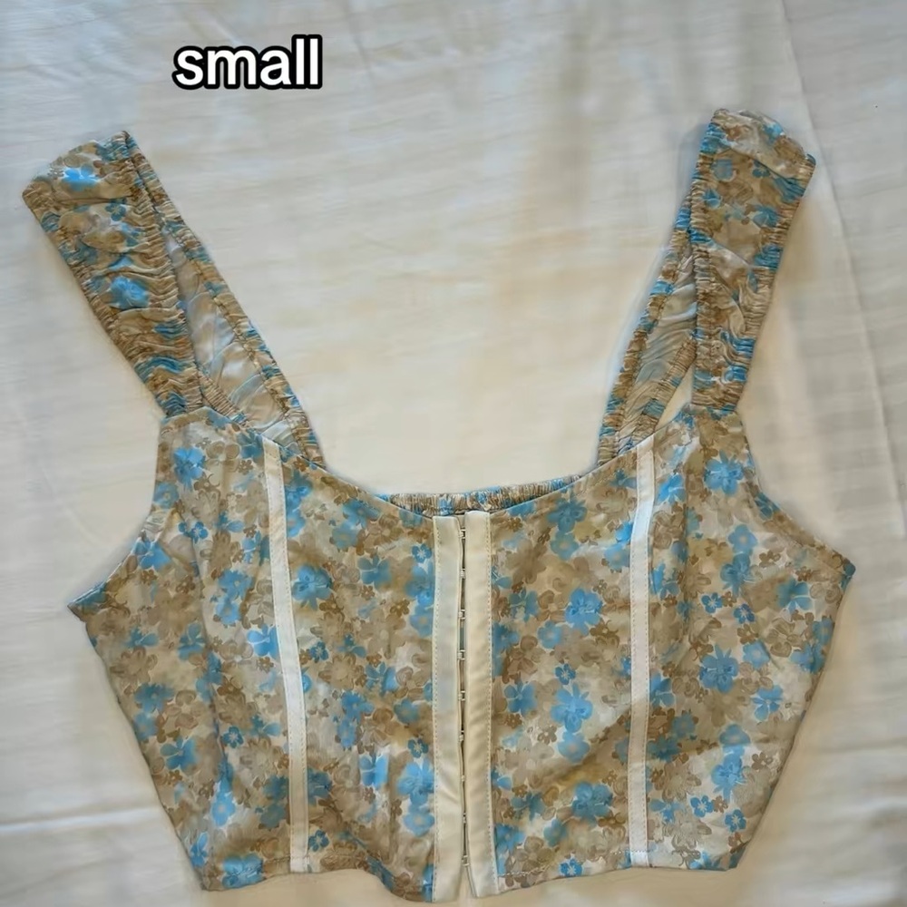 CIDER Floral Sleeveless Top - Blue and Brown